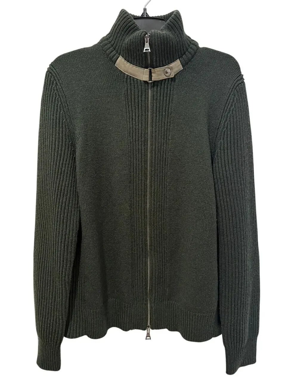 Banana Republic Green Merino Wool Knit Sweater Zip Jacket Medium Rugged Casual